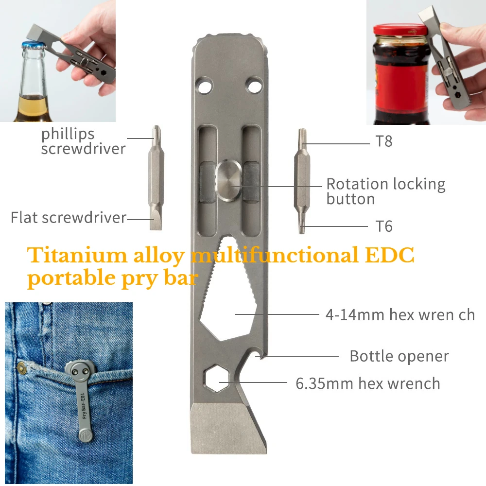 Titanium Pry Bar - Çok Amaçlı Titanyum Alaşımlı EDC Levye,
